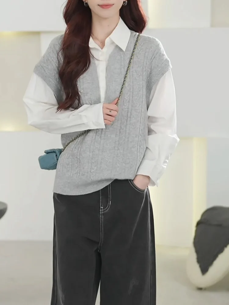

ay Knitted Vest Casual Sle Ele Autumn New Arrival plus Size Women's Top Versatile Daily Wear Comfortable Non-fading