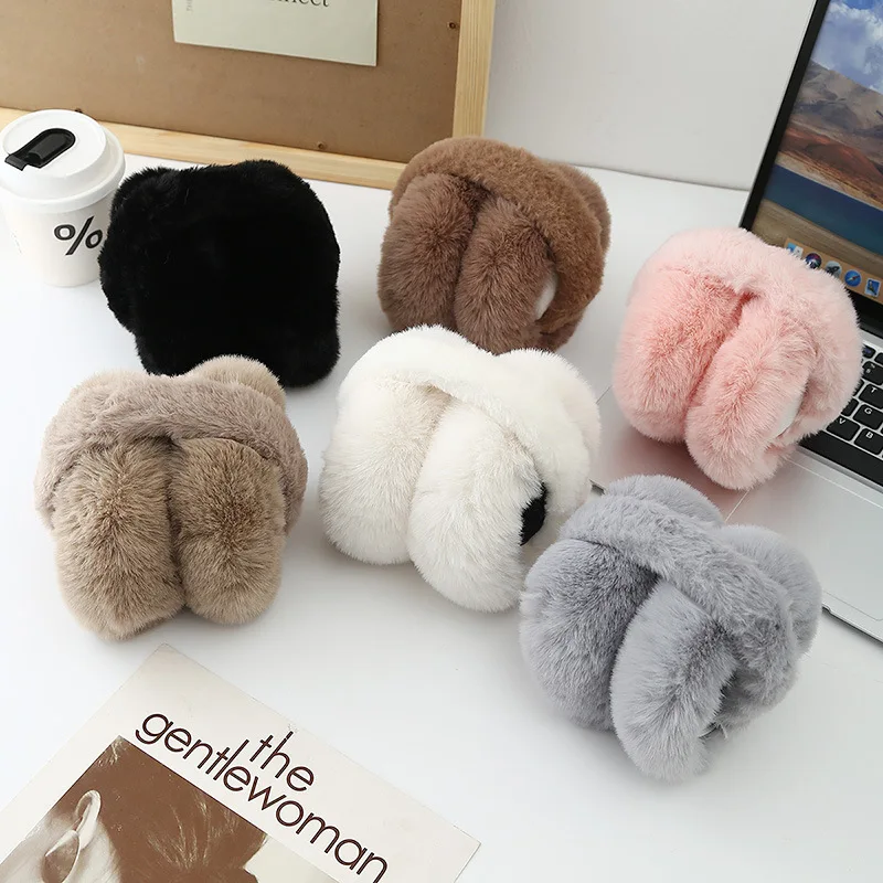Orejeras plegables de piel sintética de conejo, cubiertas cálidas para las orejas de invierno para mujeres, para viajes al aire libre y uso diario (2025 recién llegados) ‌