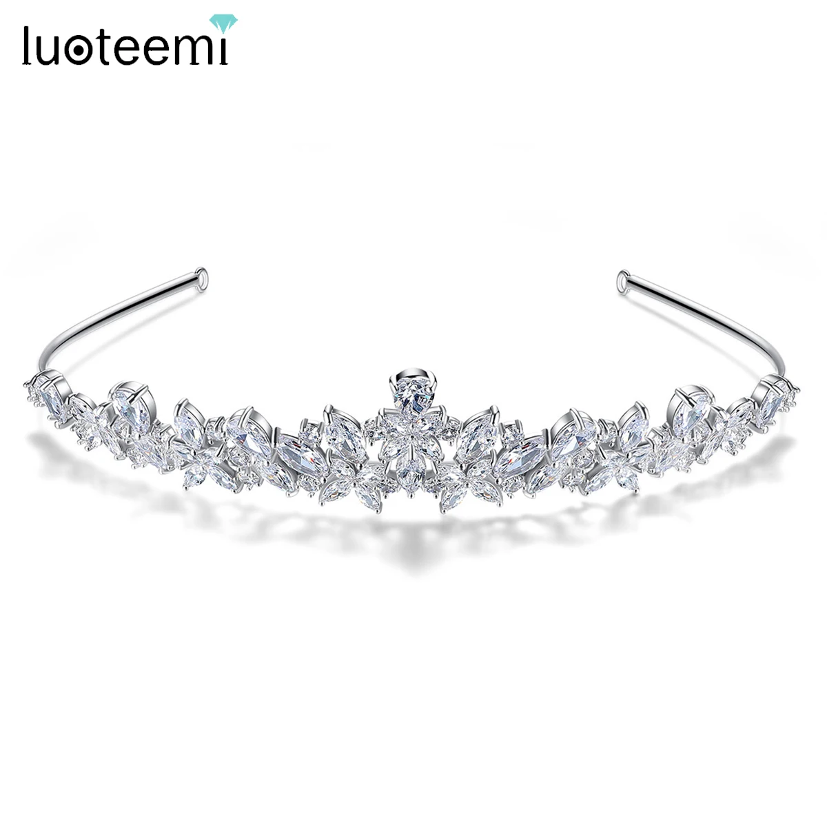 LUOTEEMI Luxury Cubic Zirconia Wedding Bridal Tiaras Princess Queen Pageant Clear CZ Fashion Headband Hair Accessories for Girls