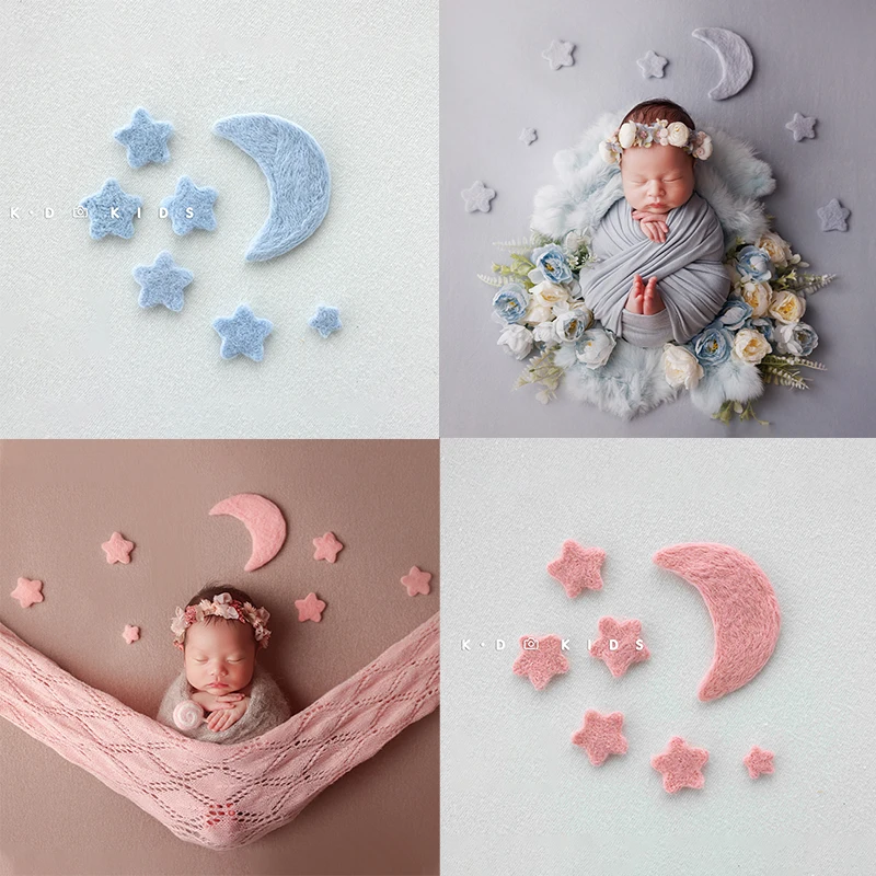 7 قطعة ورأى الصوف النجوم والقمر الوليد التصوير الدعائم خلفية اكسسوارات صغيرة الغلاف الجوي القمر والنجوم الطفل تبادل لاطلاق النار الدعائم #6