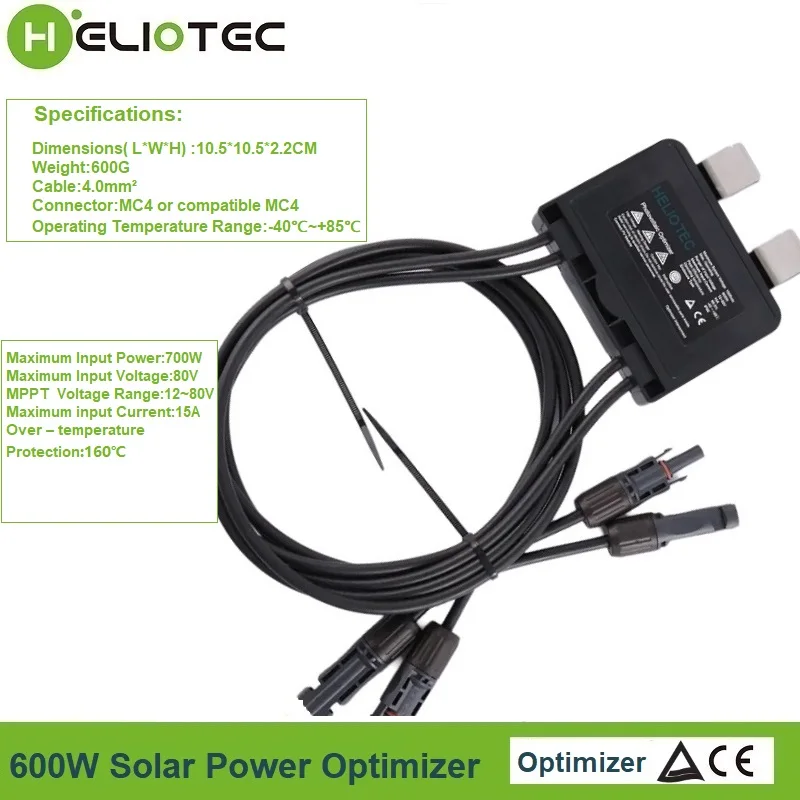 HELIOTEC Integrated PV Power Optimizer  600W 80V Input IP67 Real-time Solar Panel Monitoring Voltage-Limiting Anti-Hotspot