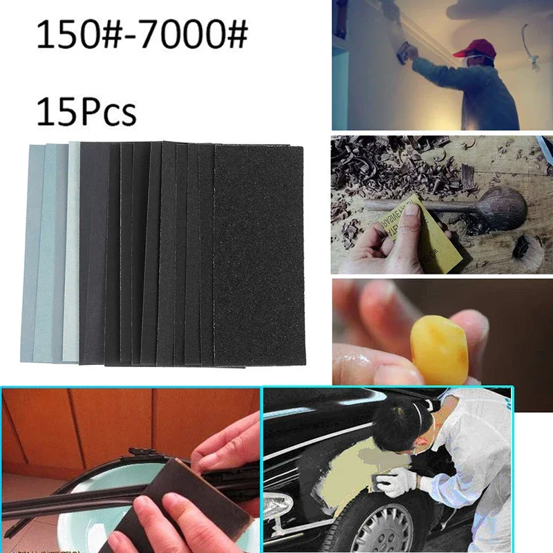 15pcs Sandpaper Set Wet Dry Sandpaper Polishing 150 To 7000 Grit Assortment Abrasive Paper For Sanding Wood Furniture Finishing