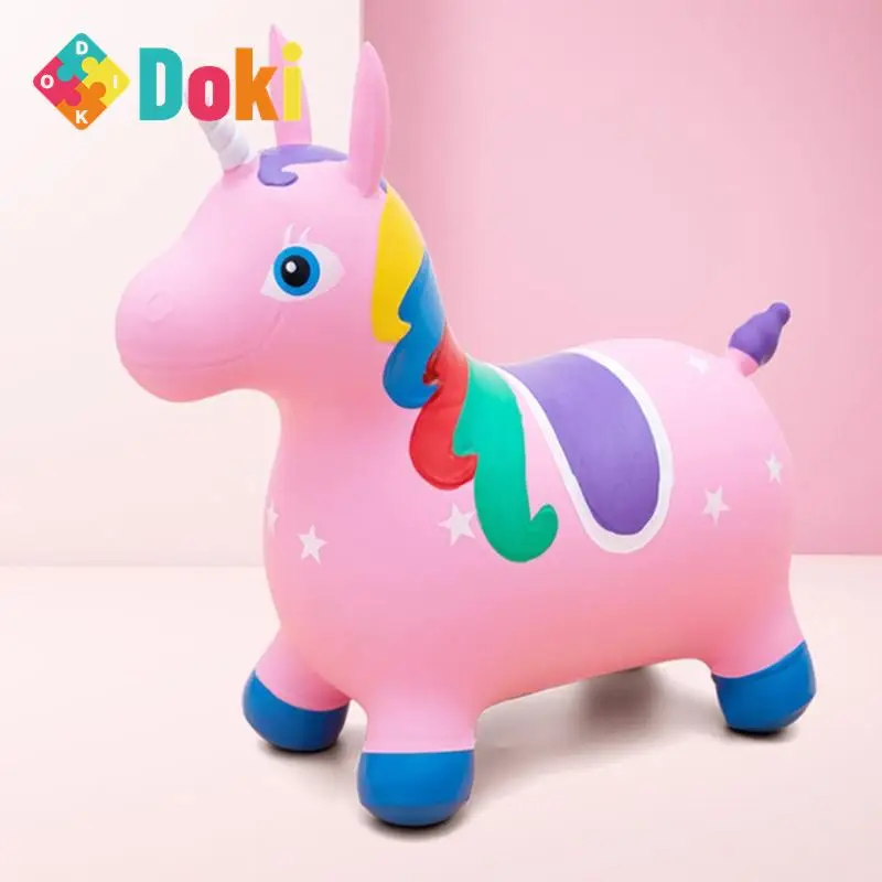 DokiToy New Color Horse Painted Vaulting Horse Unicorn Inflatable Toy Children's Mount Thickened Leather Horse Hot 2024 Creative