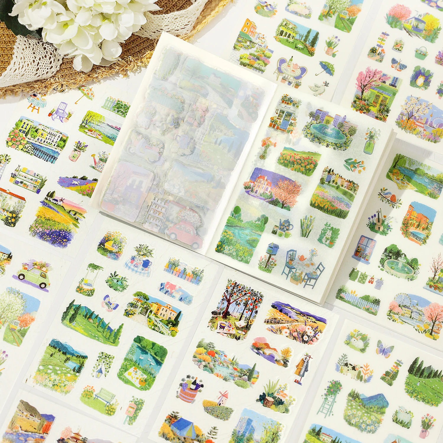 

10pcs PET Die Cutting Sticker Book Beautiful Scenery Kawaii Stationery for Scrapbook Diary Stickers Decorative Office Supplies