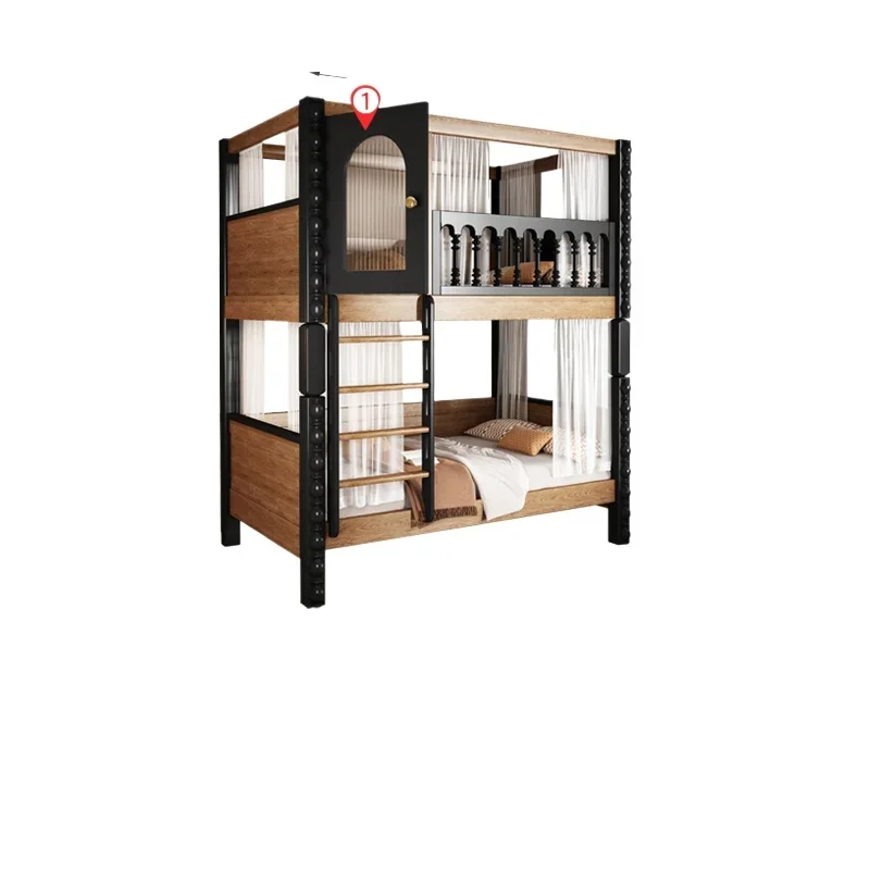 

French medieval style, children's bed on and off the bed, high and low bunk for adults, duplex second floor