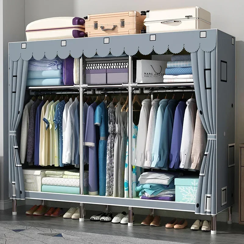 

#For Assembled metal rod wardrobe storage clothing rack rental house dormitory apartment bedroom storage locker wardrobe cabinet