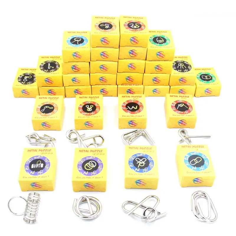 Conjunto de 32 peças de quebra-cabeças mágicas educacionais com fio de metal emaranhado, jogo de quebra-cabeças com solução para adultos e crianças