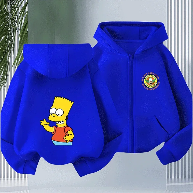 Autumn Winter Solid Color Kids 2-14Y Zip Hoodie Bart Simpson For Boys Girls Outdoor Hot Sale