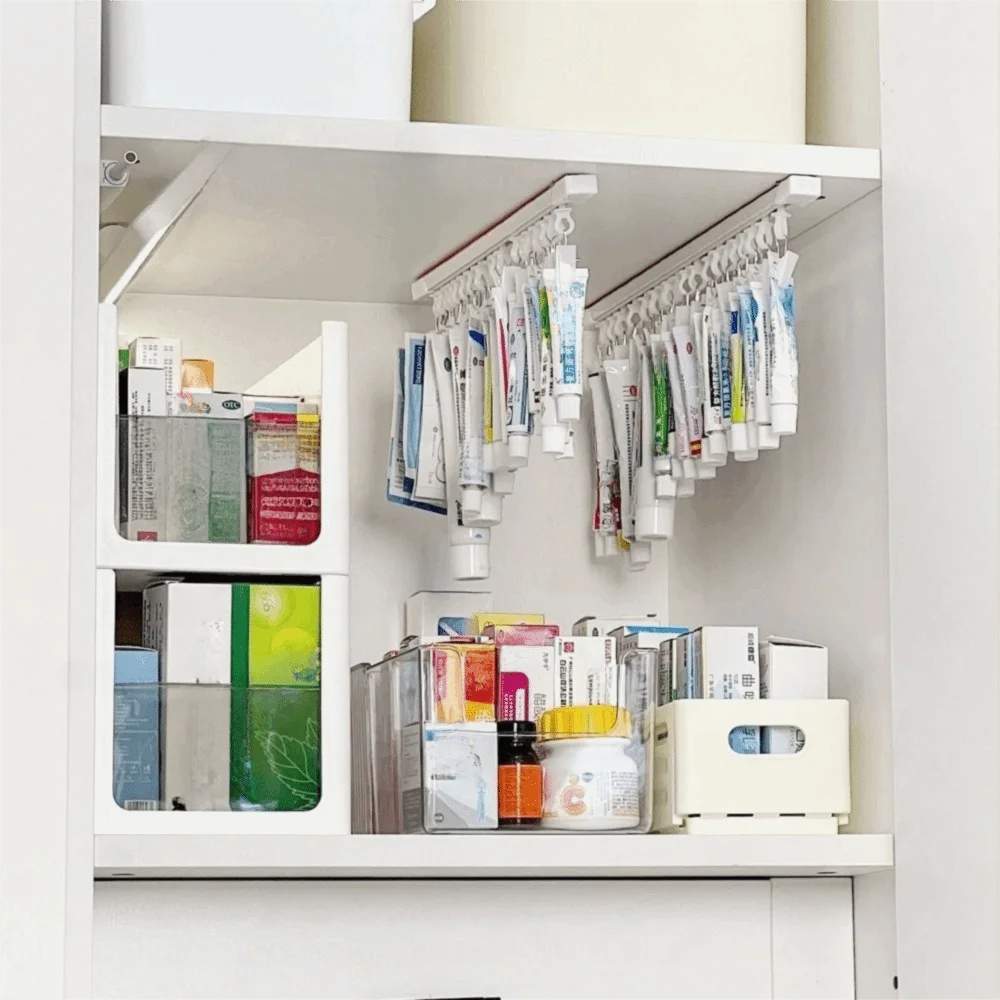 

2Set Plastic Hanging Ointment Storage Rack Space Saving with Slide Rail Lotions Storage Clip Large Capacity Headband Holder