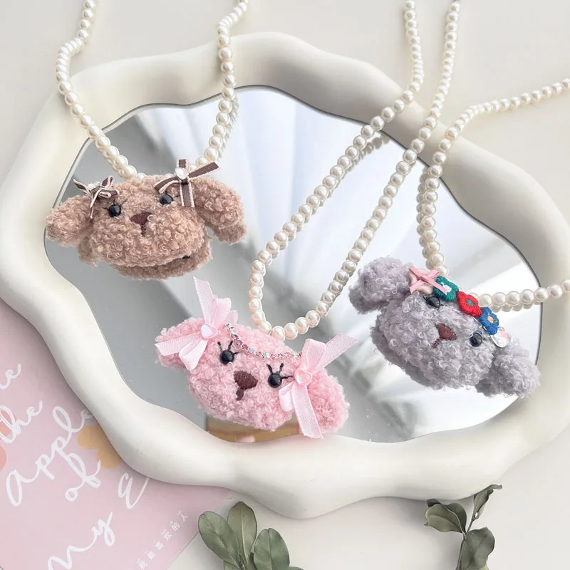 Plush Animals Choker for Women Bears Puppy Pearls Beads Chain Star Rabbit Necklace Clavicle Lady Jewelry Accessories Girl Gift