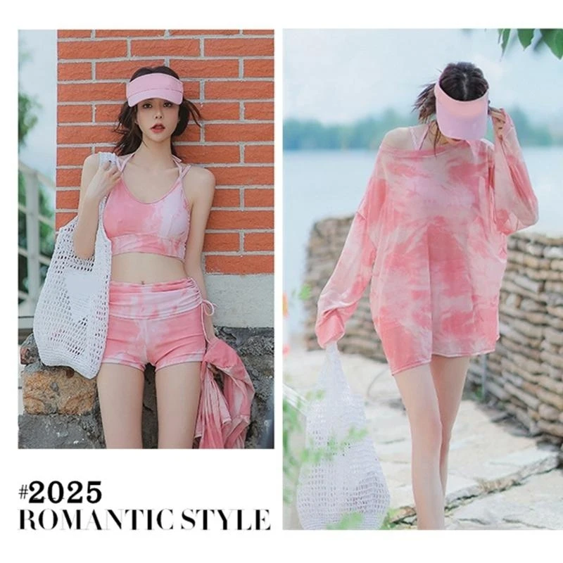 

F1FD Women Swimming Costume Set 3 Pcs Swimwear with Cover Up Push Up Swimsuits Korean Styles Bathing Suit for Beachwear