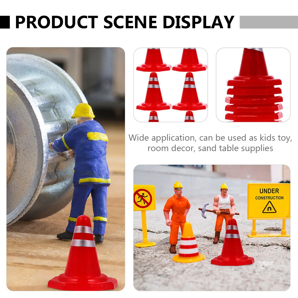 60pcs Miniature Traffic Road Cones Plastic For Diy Sand Table Layout Construction Scene Roadblock Simulation Decor