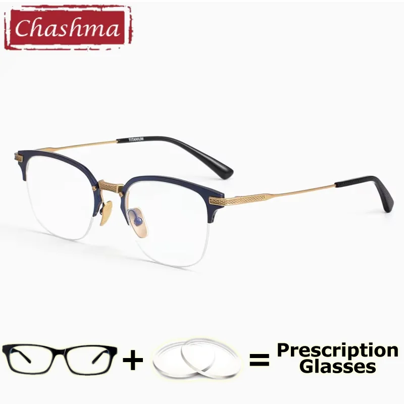 

Chashma Prescription Glasses Eyewear Men Square Fashion Semi Rim Eyewear for Women Pure Titanium Eyeglasses Frames Spectacles