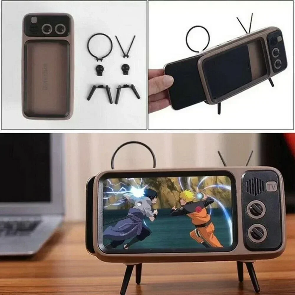 3 In 1  Phone Holder Stand Mini Portable Bluetooth Speaker Retro Photo Frame Gift Wireless Peaker Retro TV  Bass Speaker Mobile