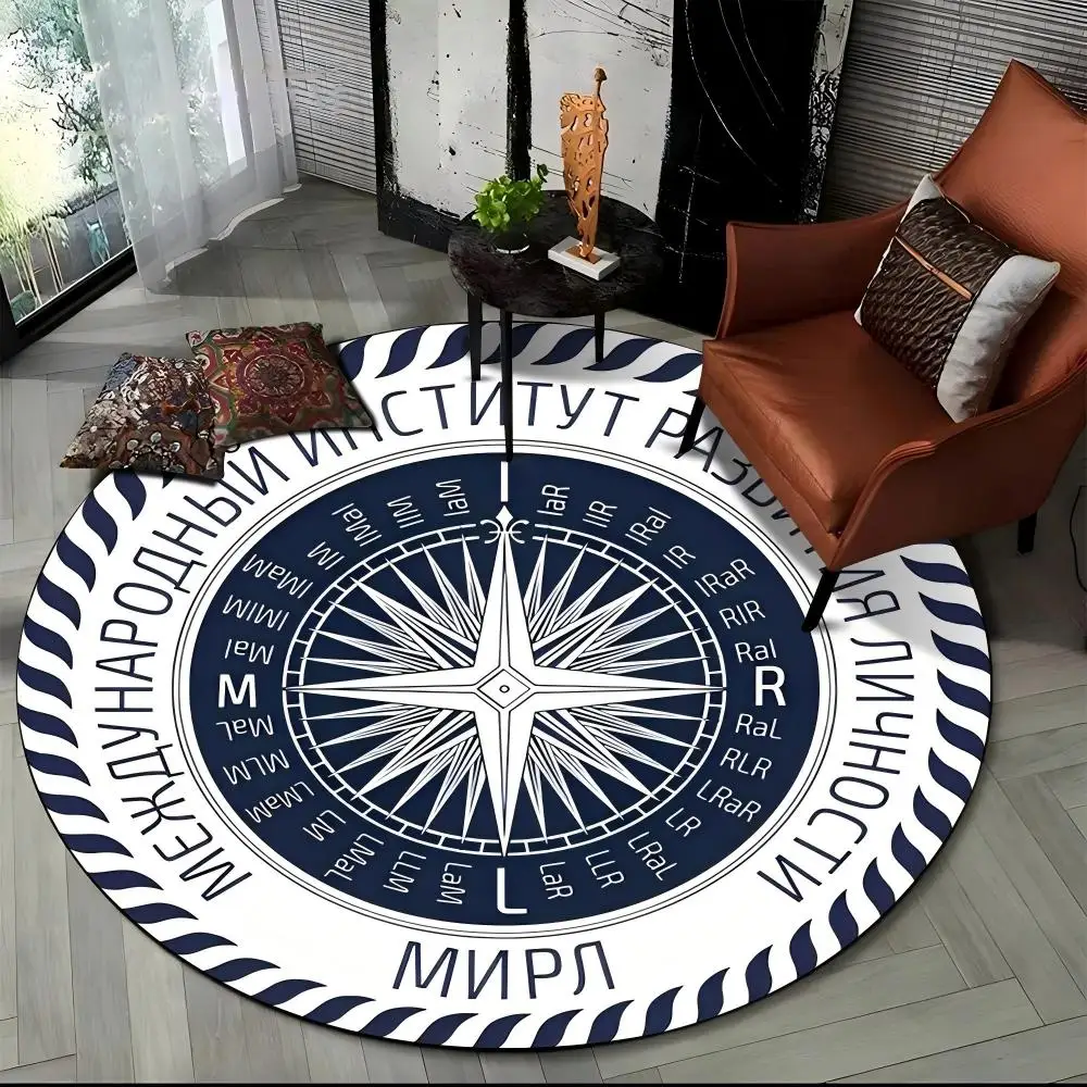 Round Area Carpet Russian Letter Nautical Chart Printed Rug Living Room Bedroom Floor Mat Non Slip Creative Decor