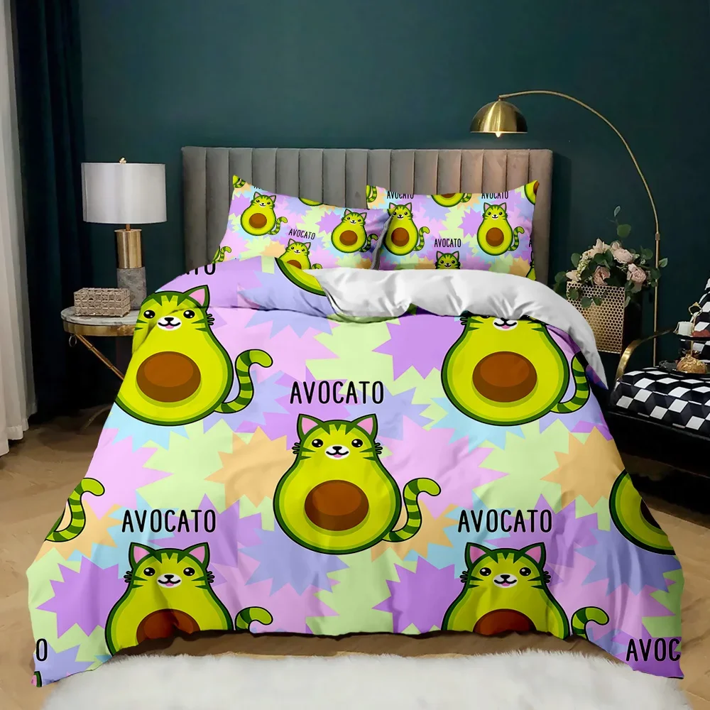 Avocado Duvet Cover Set Avocados Bedding Set Cute Fruits Comforter Cover Queen Tropical Botanical Cartoon Polyester Quilt Cover