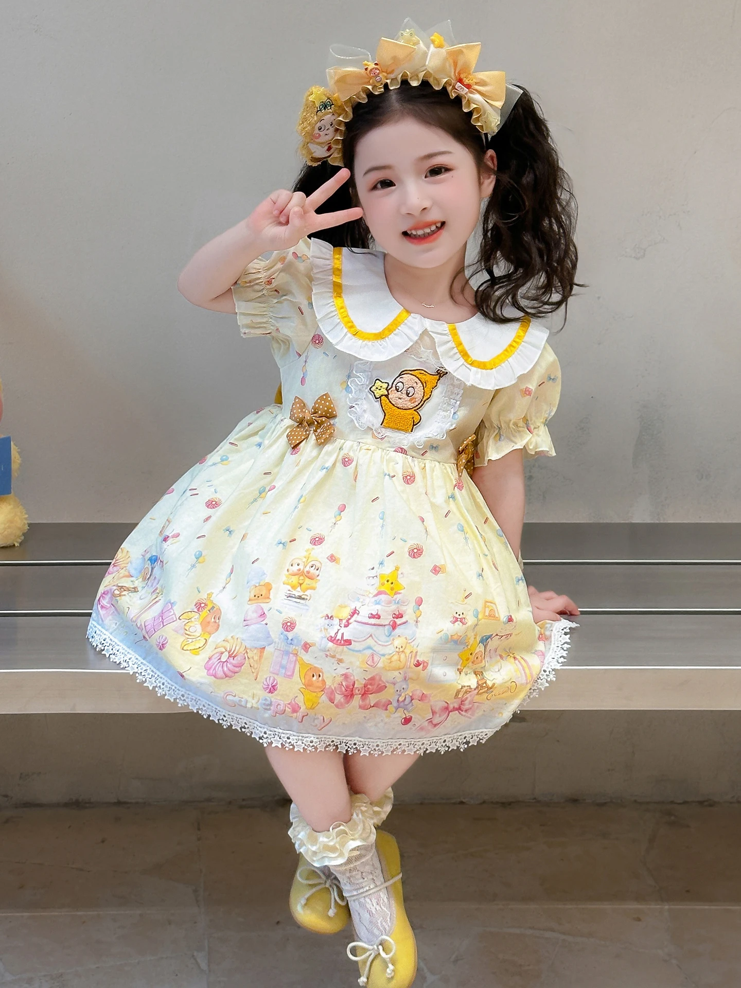 Vestido Infantil de Desenho Animado para Meninas, Verão 2026, Nova Moda Infantil, Saia Princesa Estrela, Saia Lolita para Beb...