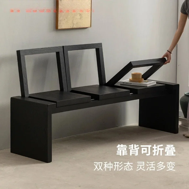 Light luxury home shoe change stool living room black bench backrest stool