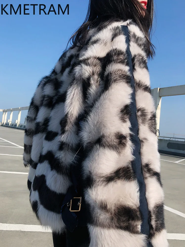 سترة من صوف الغنم الطبيعي من توسكانا مزدوجة الوجه للنساء معطف فرو حقيقي قصير مخطط فاخر ملابس نسائية شتوية 2025