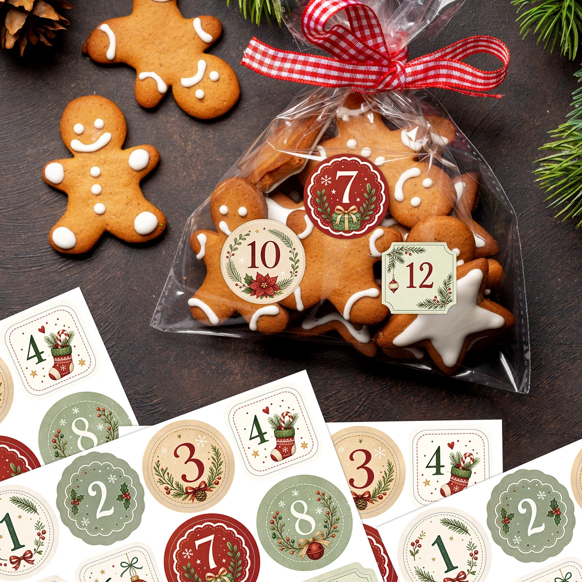 96 Stück – 4 Blatt Weihnachts-Adventszahlen-Aufkleber, 1-24 Countdown-Aufkleber, Zubehör zur Herstellung eines Adventskalenders, Geschenkverpackungsanhänger, Dekoration – Detail 2
