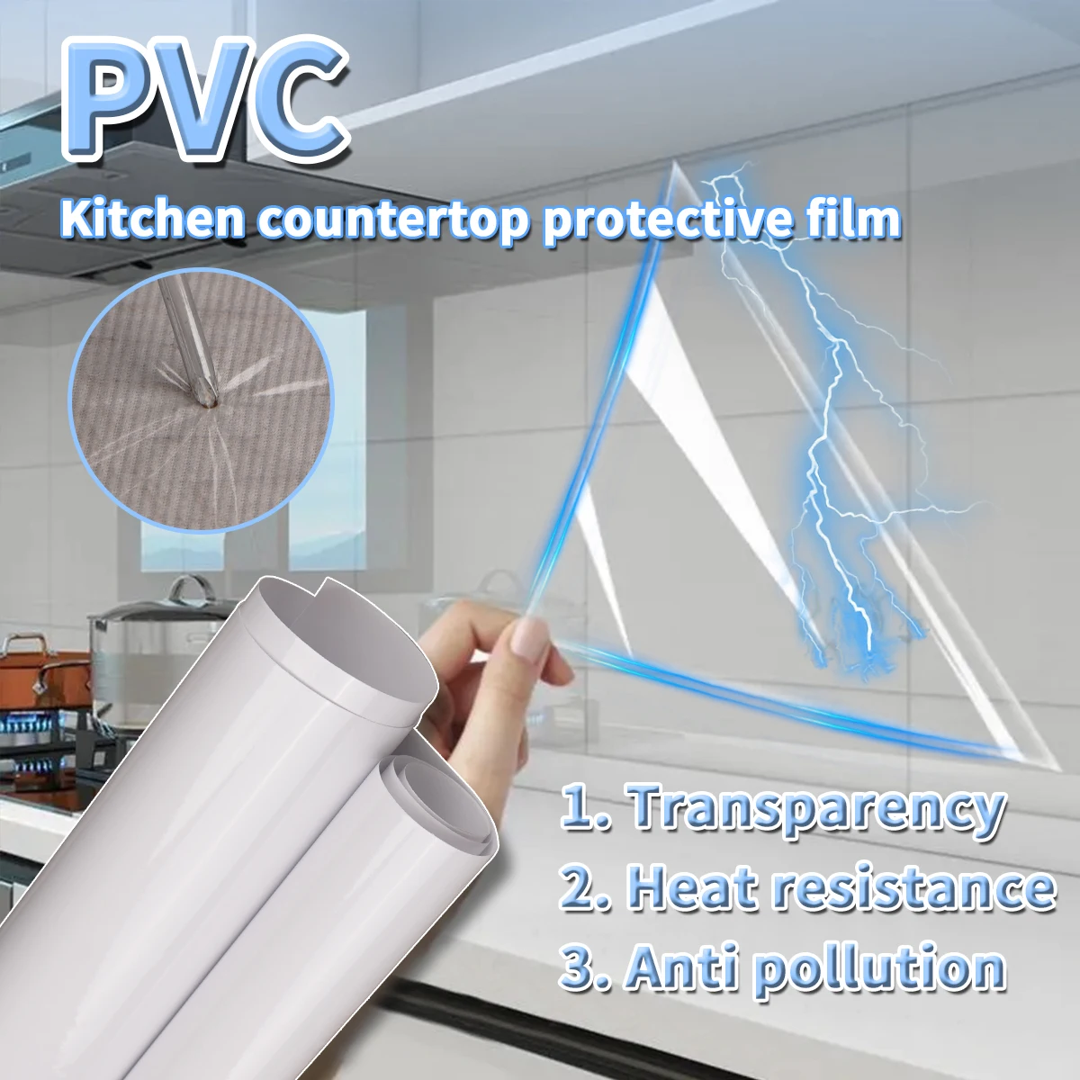 Transparent Pvc Kitchen Countertop Protective Film Heat-Resistant Self-Adhesive Oil Proof Home/Cabinet Wall Protective Sticker