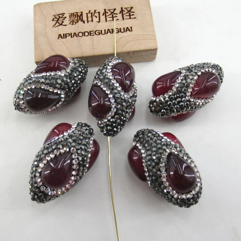 APDGG 5 Pcs Red Color Agate Spacer Beads Jewelry making accessories
