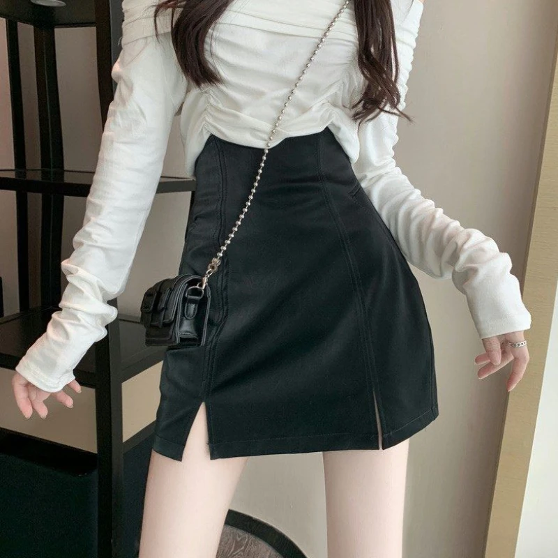 Skirts Women Spring Hot Sale High Waist Korean Style Elegant A-line Sexy Mini Tender Ladies Stylish Office All-match Pure Color