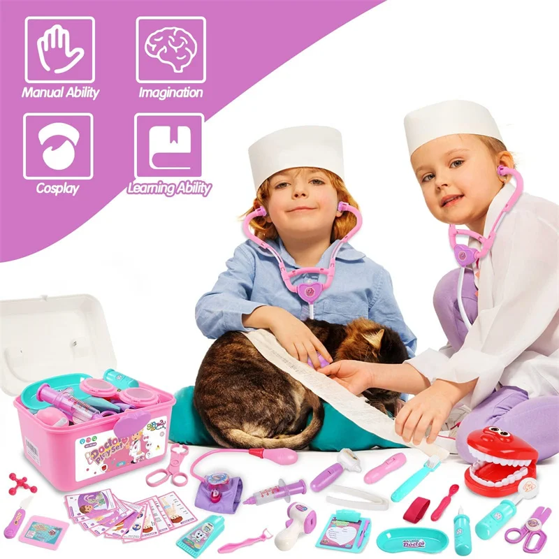 Faire semblant de docteur Kit jouets pour enfants, ensemble de dentiste, costume de fille, kits médicaux, boîte de jeu, ensemble de jeu, cadeaux pour garçon