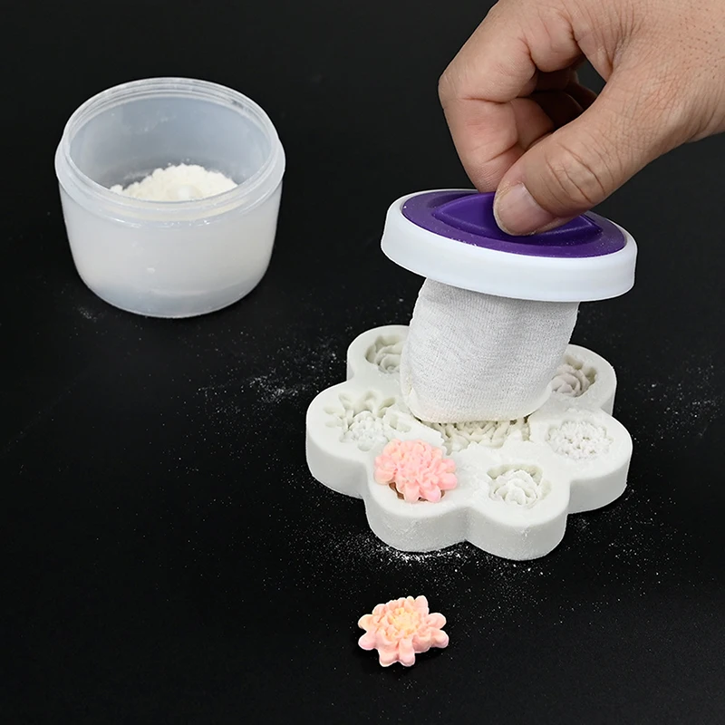 Anti lengket Puff bubuk dengan tempat penyimpanan Flip kue Cookie Flip permen pasta bubuk penyebaran tepung jagung Puff pati