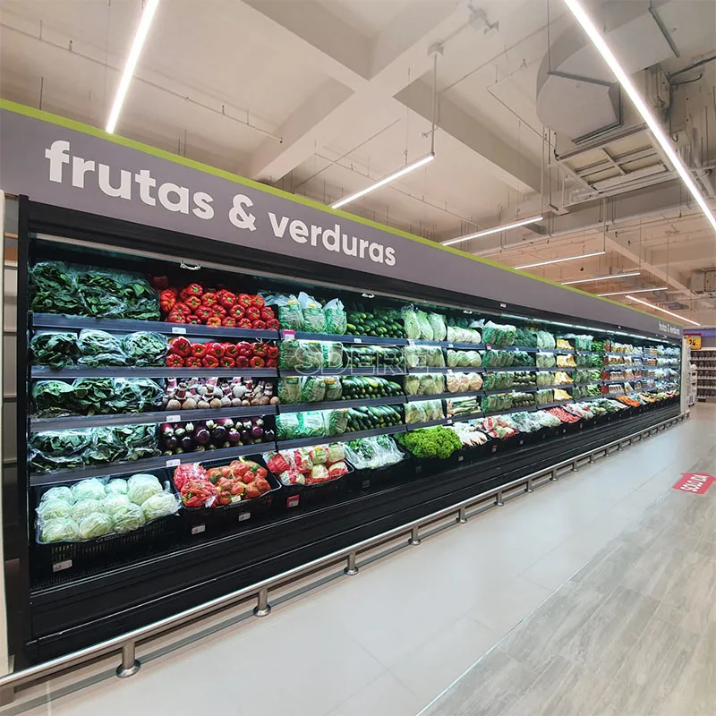 

FOODLINE Индивидуальная коммерческая открытая холодильная витрина для свежих фруктов и овощей для супермаркетов, система охлаждения