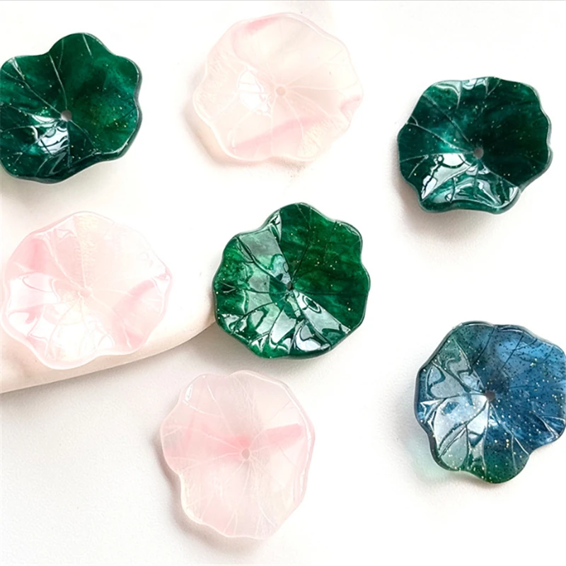10pcs/lot new retro  creative resin lotus leaf beads acetic acid charm connectors for diy earrings jewelry making accessories