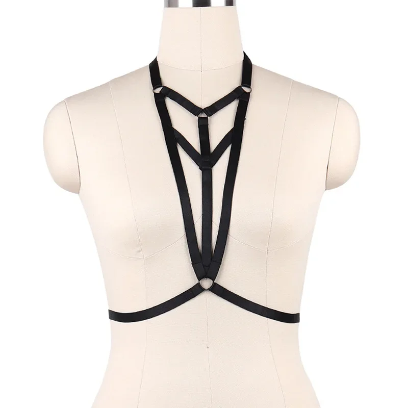 

Sexy Dress Lingerie Goth Fetish Harness Bondage Crop Top Cage Harness Bra Elastic Body Harness Bra Color Photos