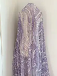 1 Yard Purple Beaded Tulle Lace Fabric with Sparkle Elegant African Sequined for Ball Gown,Couture Supplies,Bridal Dress Decor