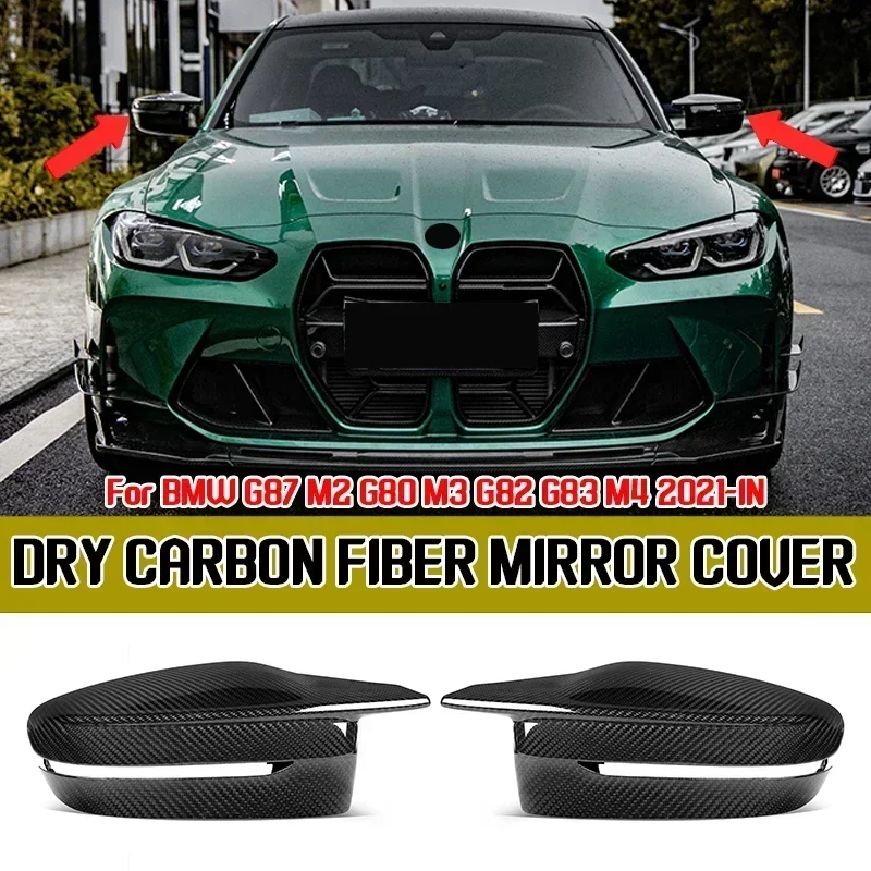 Real Dry Carbon Fiber Car Rearview Mirror Cover Replacement OEM Style Side Cap for BMW G87 M2 G80 G81 M3 G82 G83 M4 2021-IN