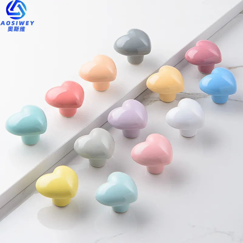 Door Knobs And Handles Ceramic Cartoon Cabinet Colorful Heart Drawer Closet Kids Room Furniture