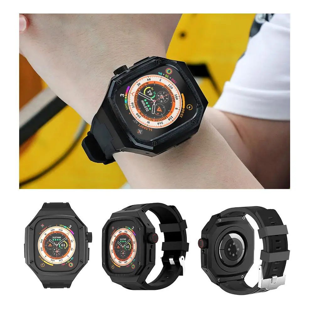 Kit de modificação de caixa de aço inoxidável para Apple Watch, Ultra Rubber Band, iWatch Series 8, 49mm, pulseira esportiva, reajuste Mod