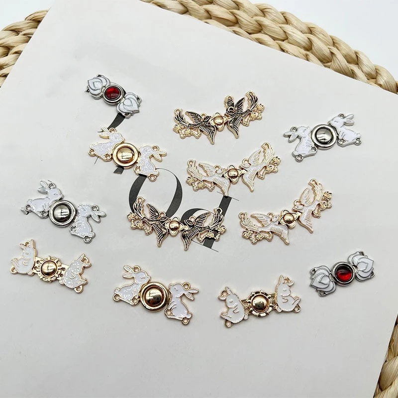 10pcs Chinese Frog Buttons, Metal Rabbit Swallow Clasps for Hanfu Tangzhuang Costume DIY