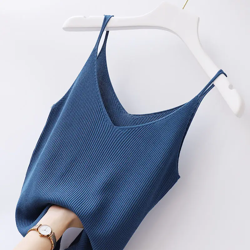 Women All-match Knit Camis Korean Fashion Summer New Vest Female Clothing V-Neck Slim Sexy Bottoming Sleeveless Sling Tank Top