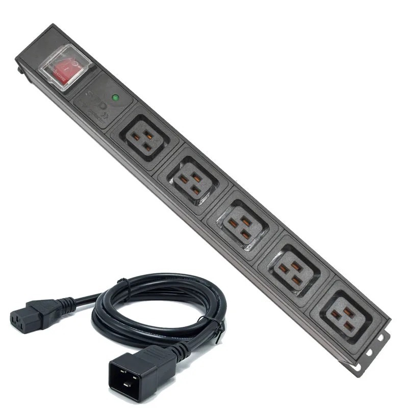 

PDU Power Strip C19 Socket Distribution Cabinet 5 AC Socket Break Switch Aluminum alloy shell C14 Interface surge protection