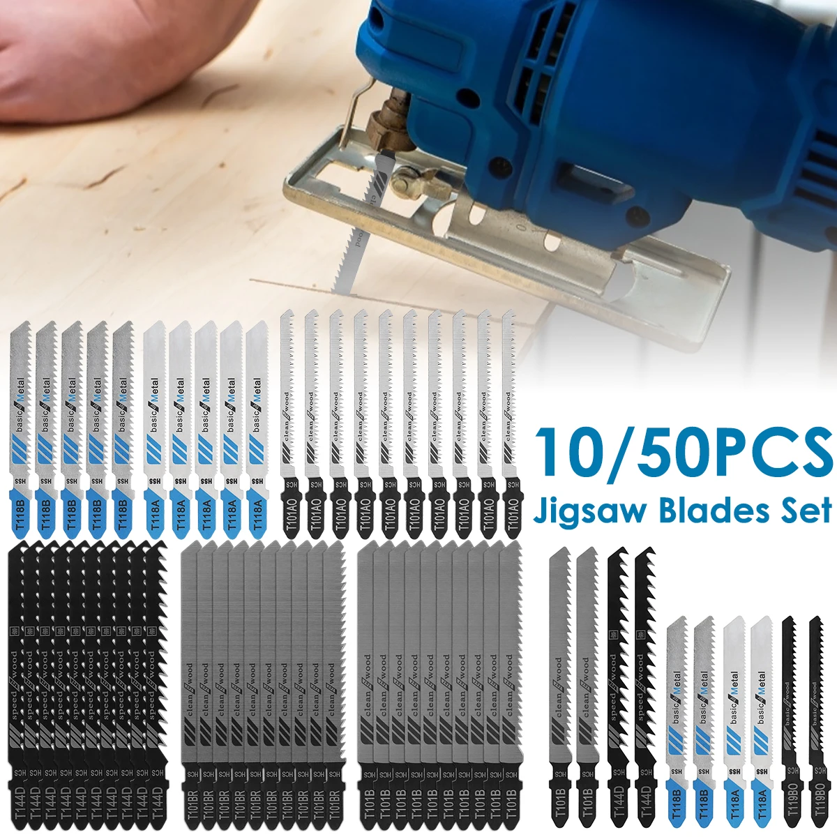 

Набор лезвий для лобзика, 10/50 шт., с Т-образным хвостовиком, HCS, для резки дерева, пластика и тонкого металла, для Black & Decker, Metabo