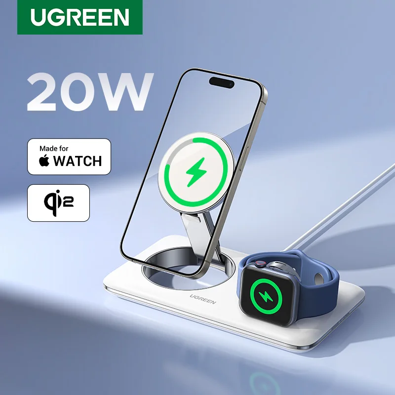 【Grande vendita】UGREEN MFi per supporto per caricabatterie wireless Magsafe da 20 W Stazione di ricarica 2 in 1 da 15 W per iPhone 15 14 Pro Max per AirPods