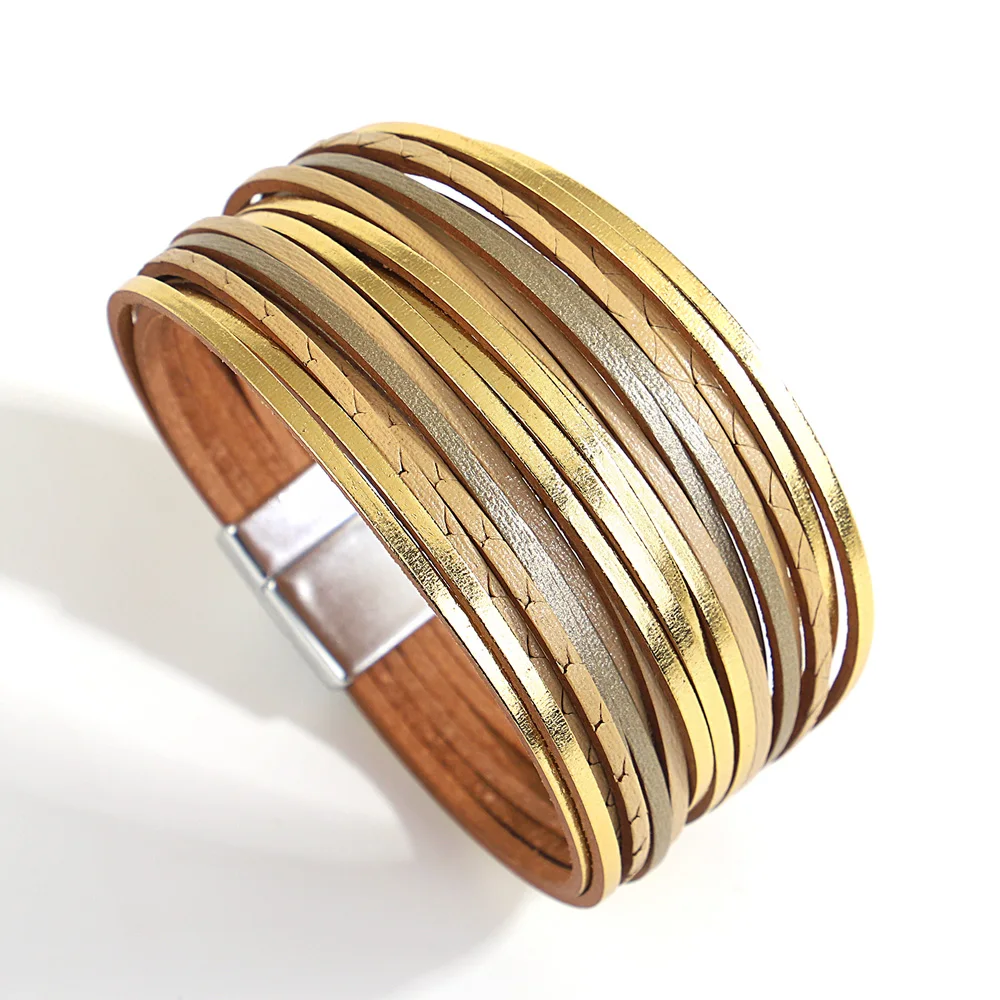 ALLYES Trendy Kleurrijke Lederen Armband voor Vrouwen Mannen Boho Multilayer Slanke Strips Wrap Brede Bangle Armbanden Party Sieraden Geschenken