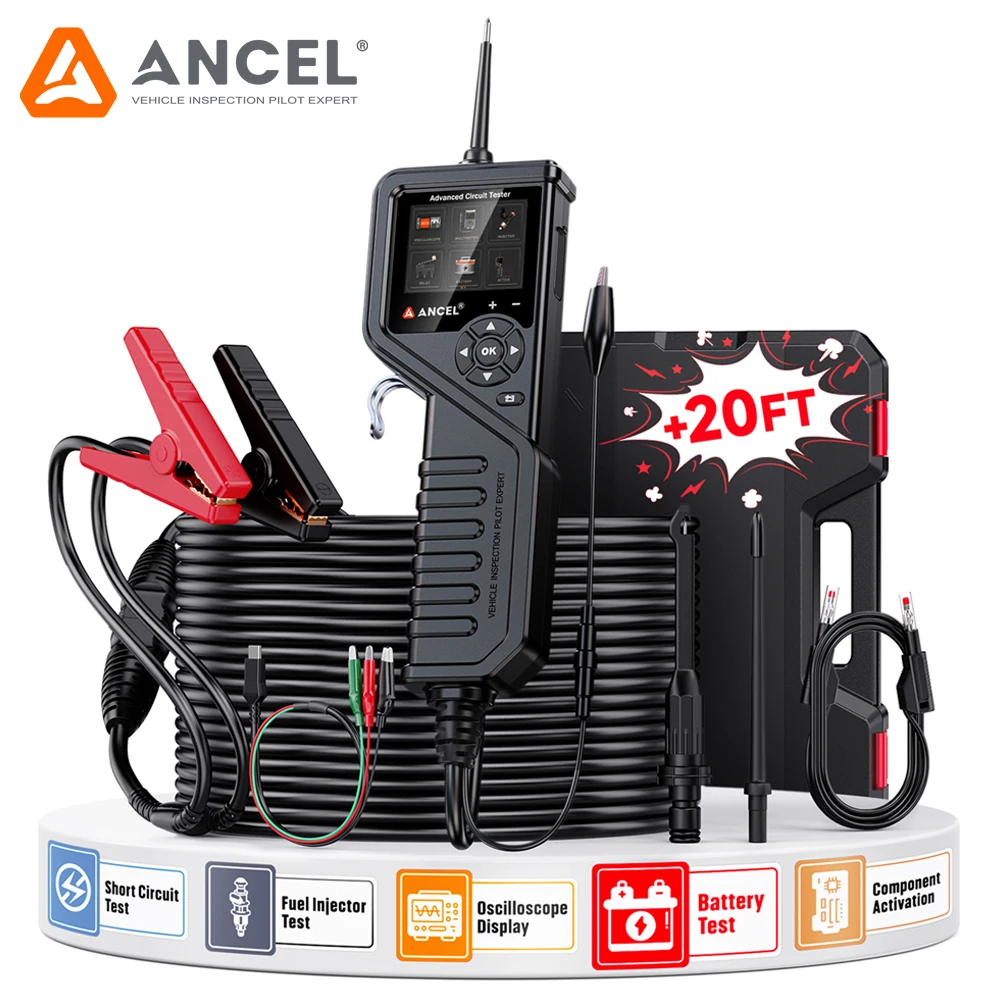 ANCEL PB600 Car Battery Tester Fuel Injection Test Rleay Test Power Probe Circuit Tester Kit Auto Battery System Diagnostic