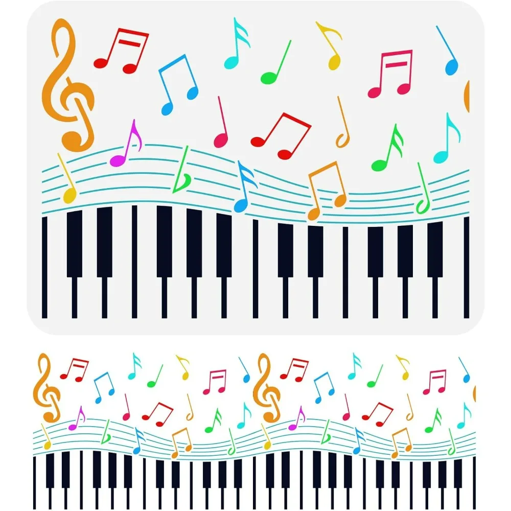 Music Note Stencil 11.7x8.3 inch Musical Painting Stencil Plastic Piano Keyboard & Music Notes Patterns Template Reusable DIY