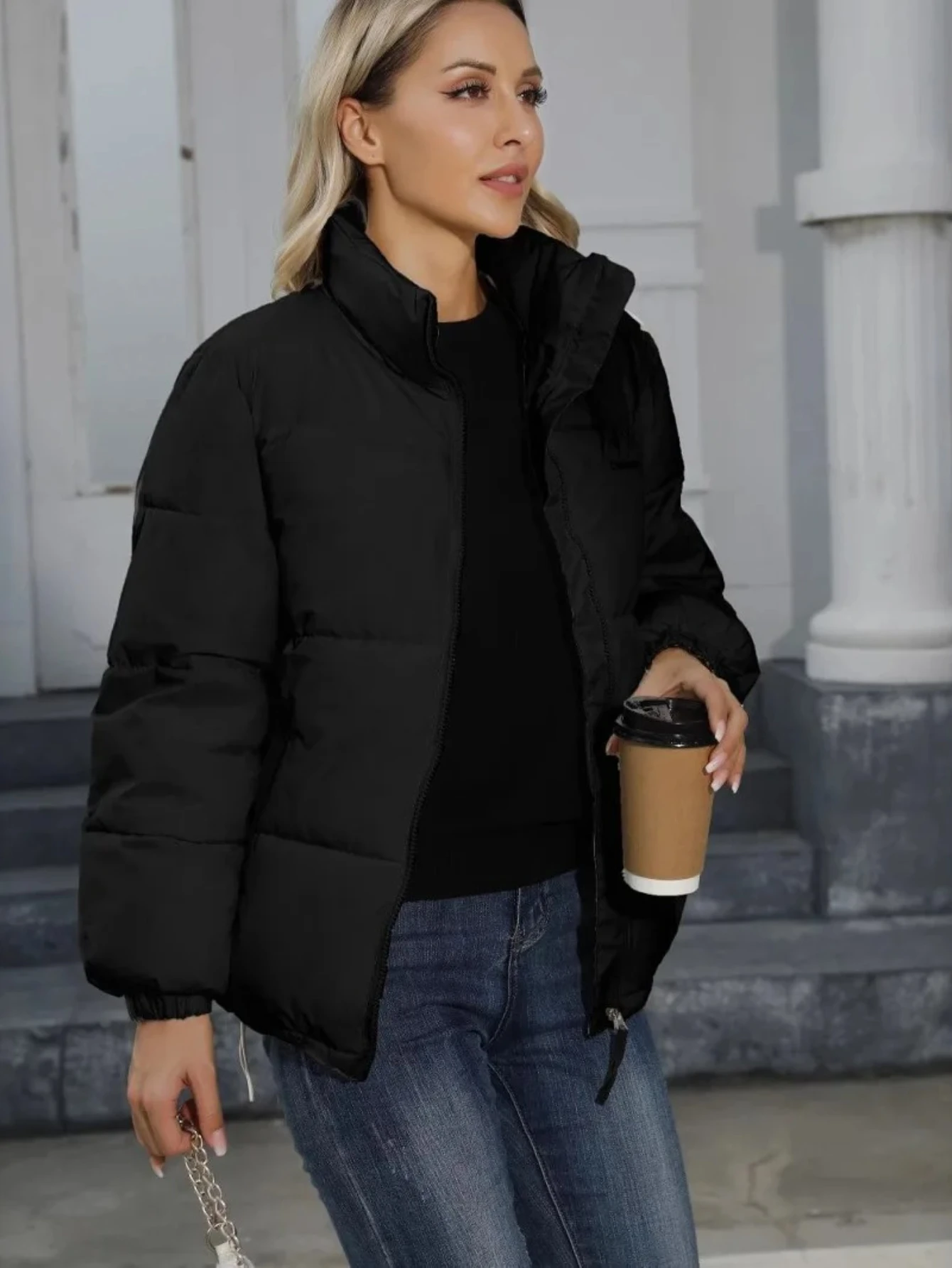 

Cute Girl Winter Cotton-Padded High Collar Women's Jacket Thickened Polyester Fiber Long Sleeve Comfortable Casual