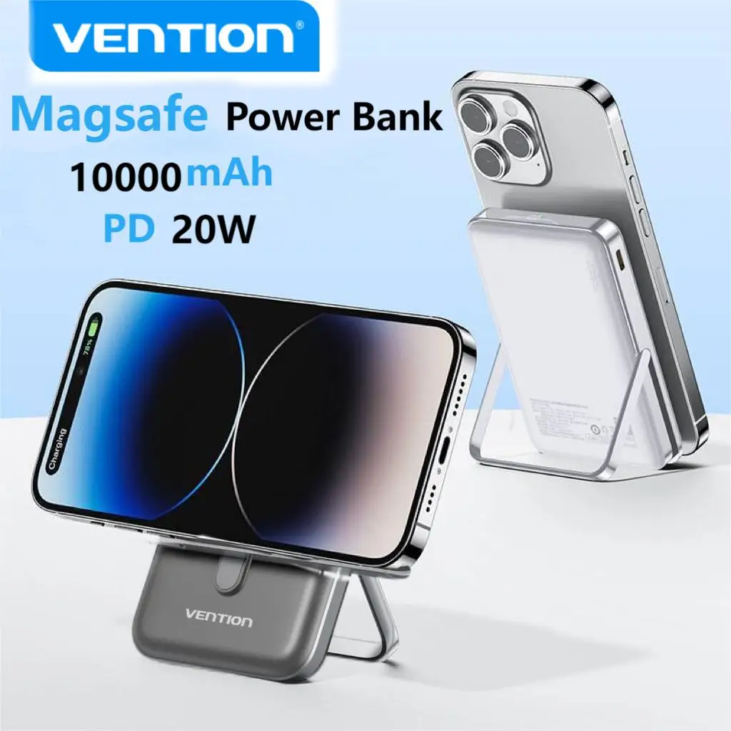 

Vention Magnetic Power Bank 10000mAh Wireless Fast Charge with Stand Portable External Auxiliary Battery for iPhone 12-16 Series