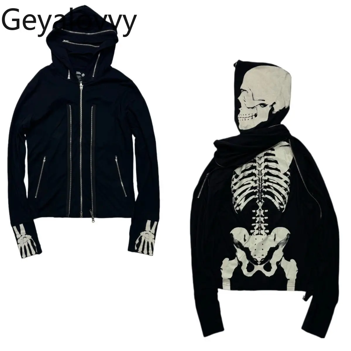 

Subculture Punk Rock Style Black Zipper Hooded Cardigan 2026 Spring New Sweet Versatile Long Sleeve Sweatshirt Jacket