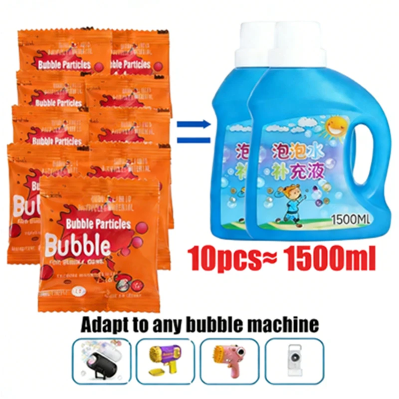 Nachfüllpackung für Seifenblasenmaschine – enthält 10 kleine Beutel. Sorgt für eine kontinuierliche Blasenbildung.