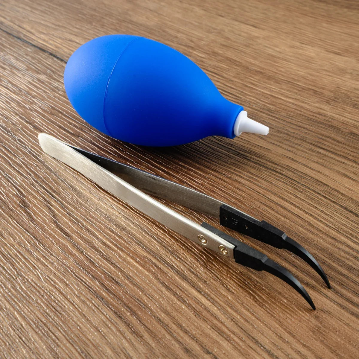 Stainless Steel Antistatic Carbon Fiber Tweezers+Air Dust BlowerFull Cleaning Air Pump Dust Blower Repair Tool For Watchmaker