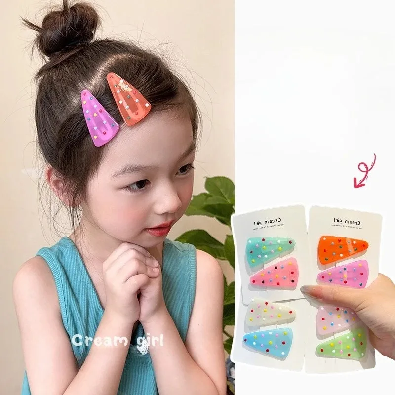 

2pcs Candy Sweet Barrttes Cute Jelly Color Korean Fashion Kids Girl Hair Clip Triangle for Children BB's Clip Headwear